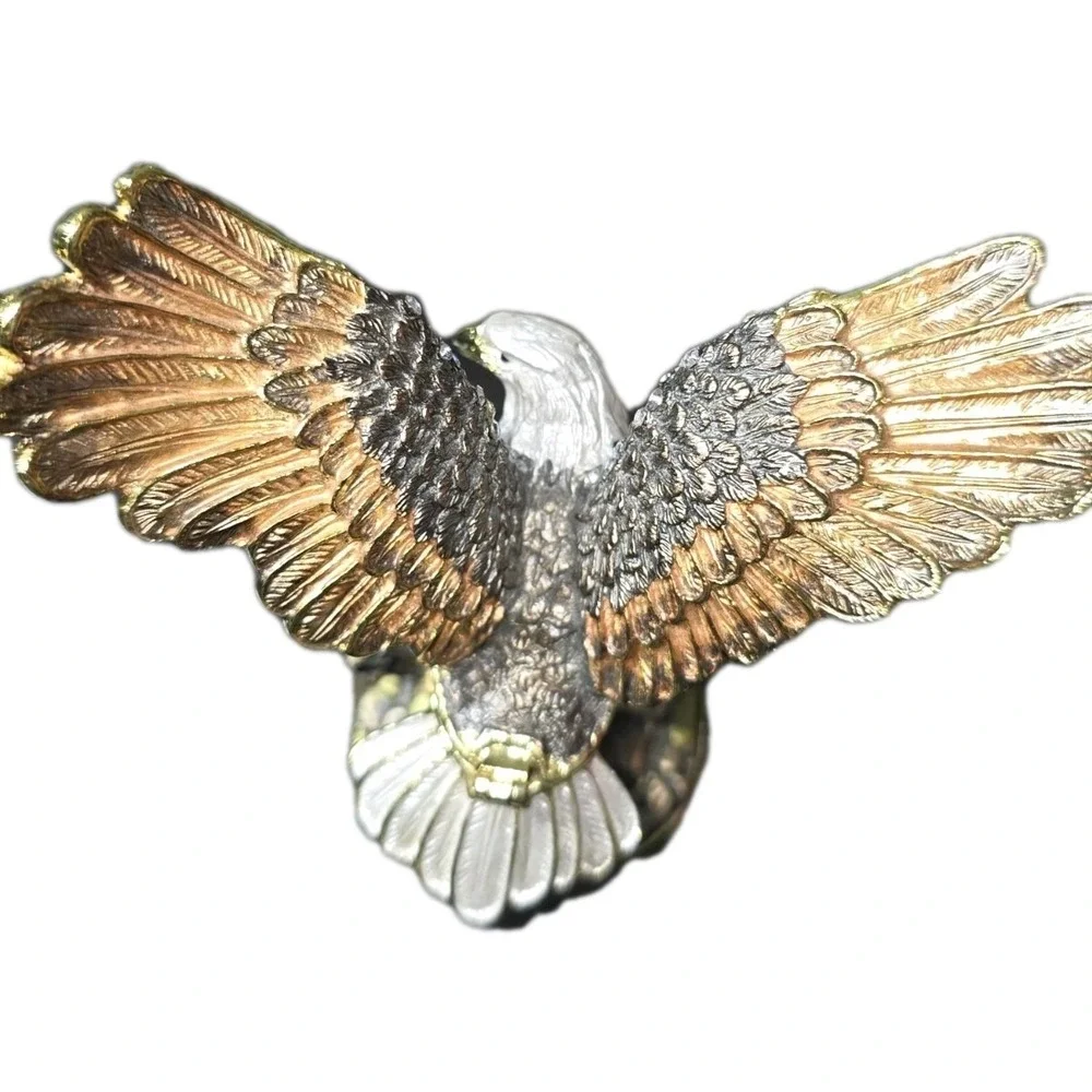 Bejeweled Enameled Pewter Bald Eagle Trinket‎ Box With Crystals 4